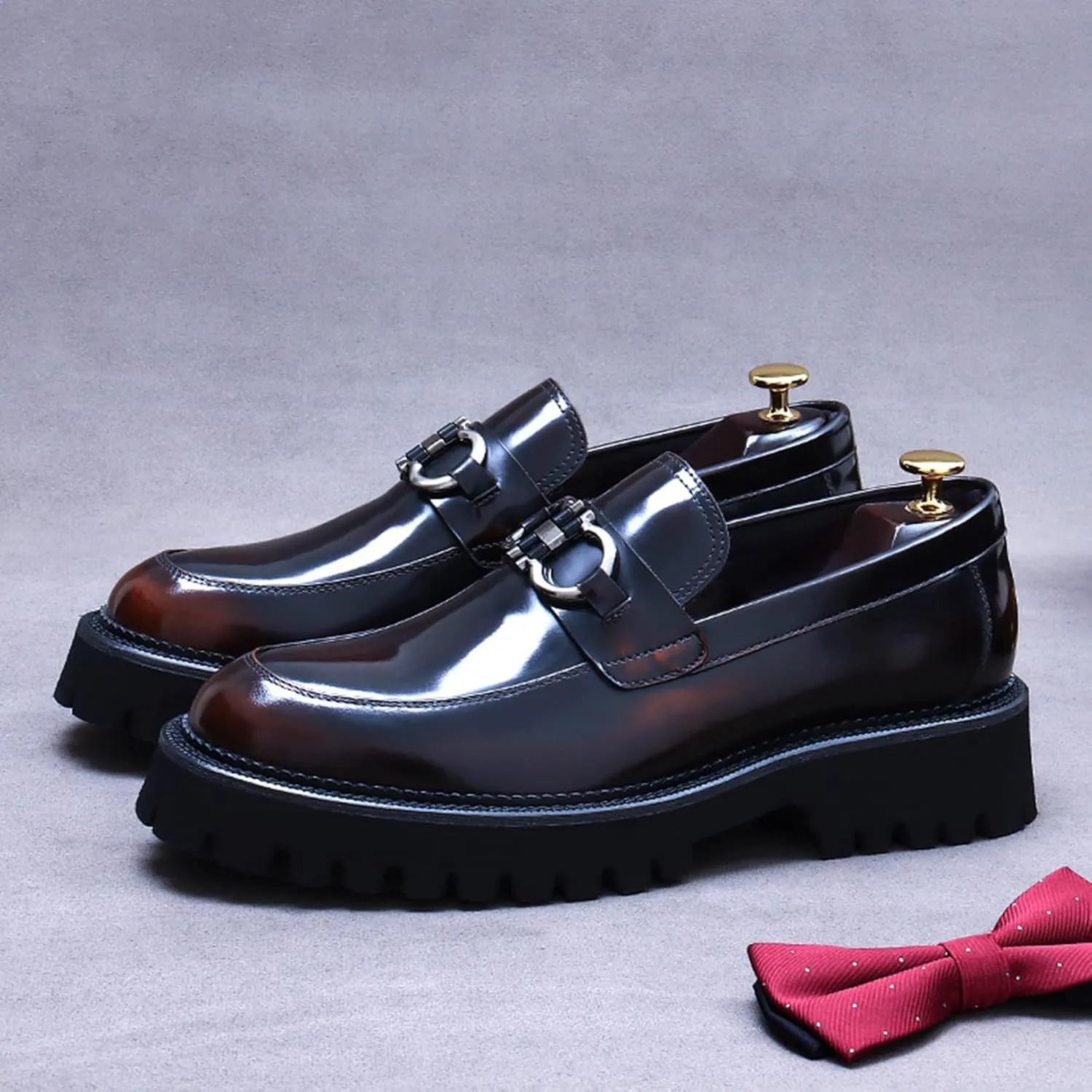 Men's Round-Toe Loafers, Genuine Leather Boat Shoes, Buckle Walking Shoe Casual Leather Shoes for Male