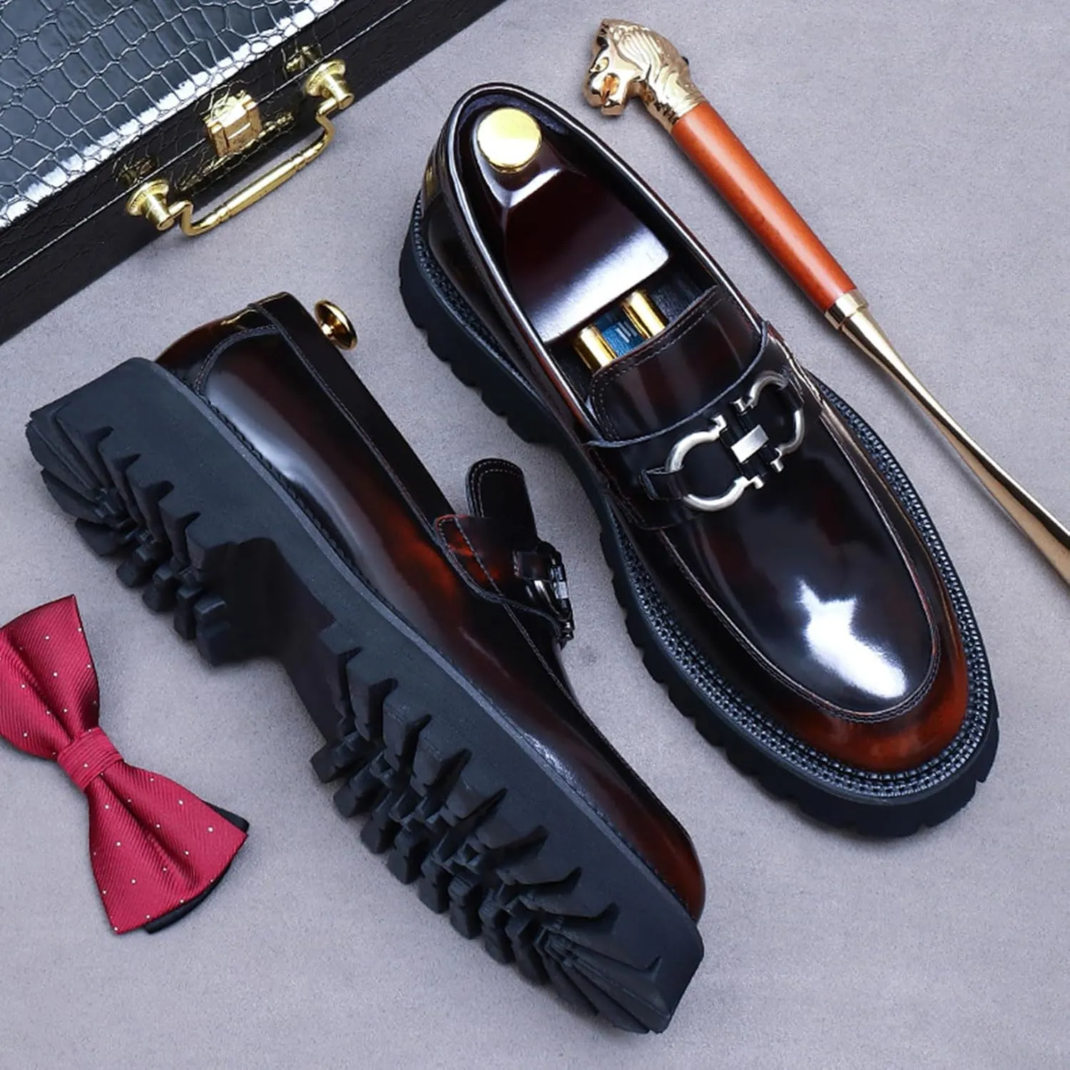 Men's Round-Toe Loafers, Genuine Leather Boat Shoes, Buckle Walking Shoe Casual Leather Shoes for Male