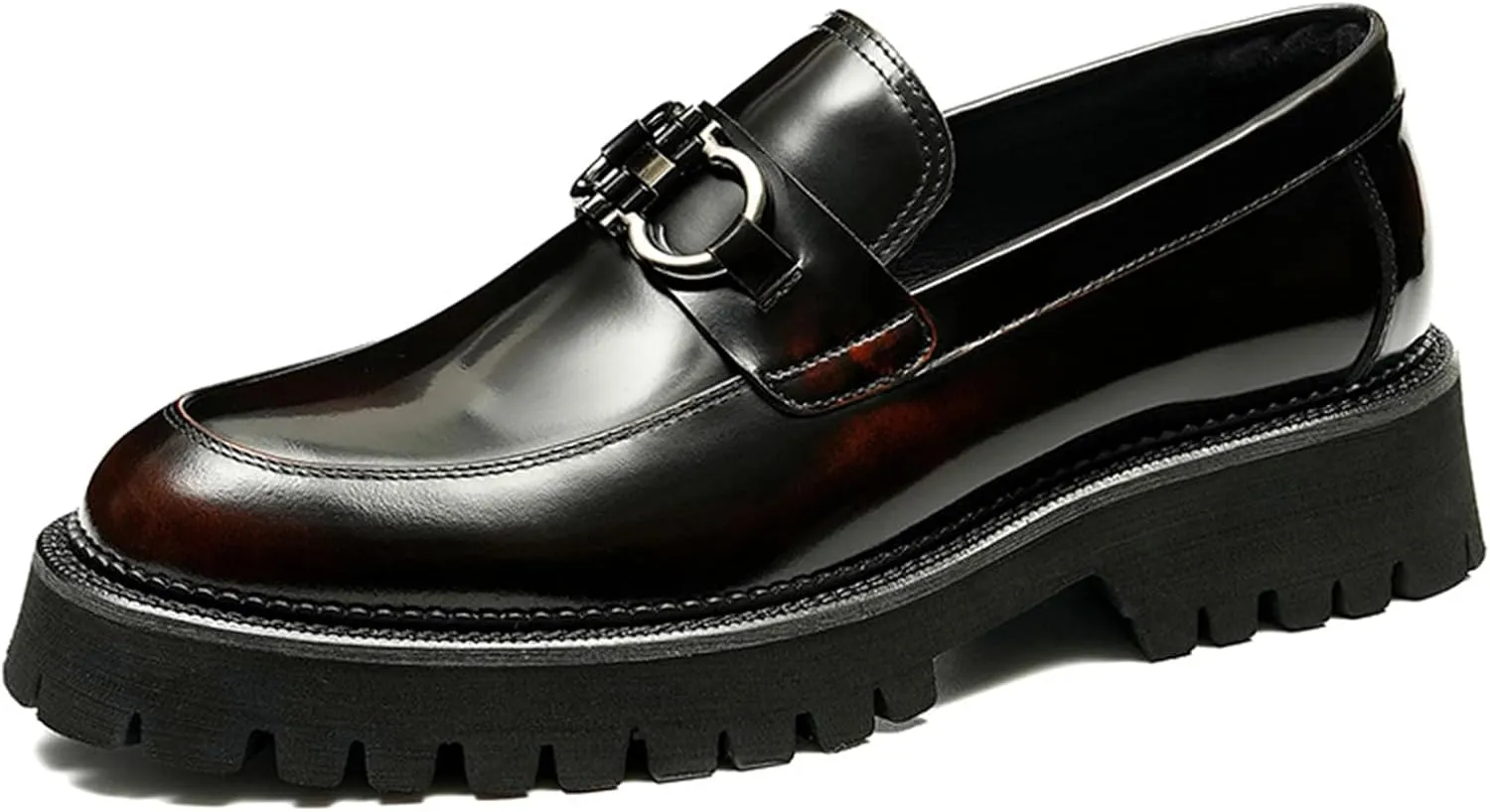 Men's Round-Toe Loafers, Genuine Leather Boat Shoes, Buckle Walking Shoe Casual Leather Shoes for Male