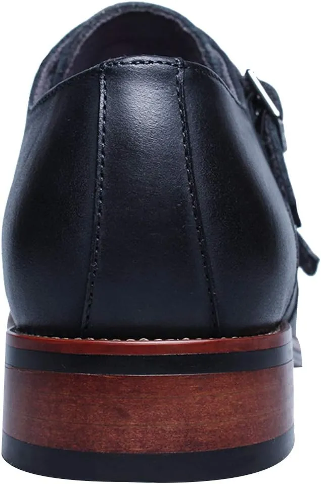 Men's Smart Monk Brogues Genuine Leather Wooden Heel Formal Dress Shoes