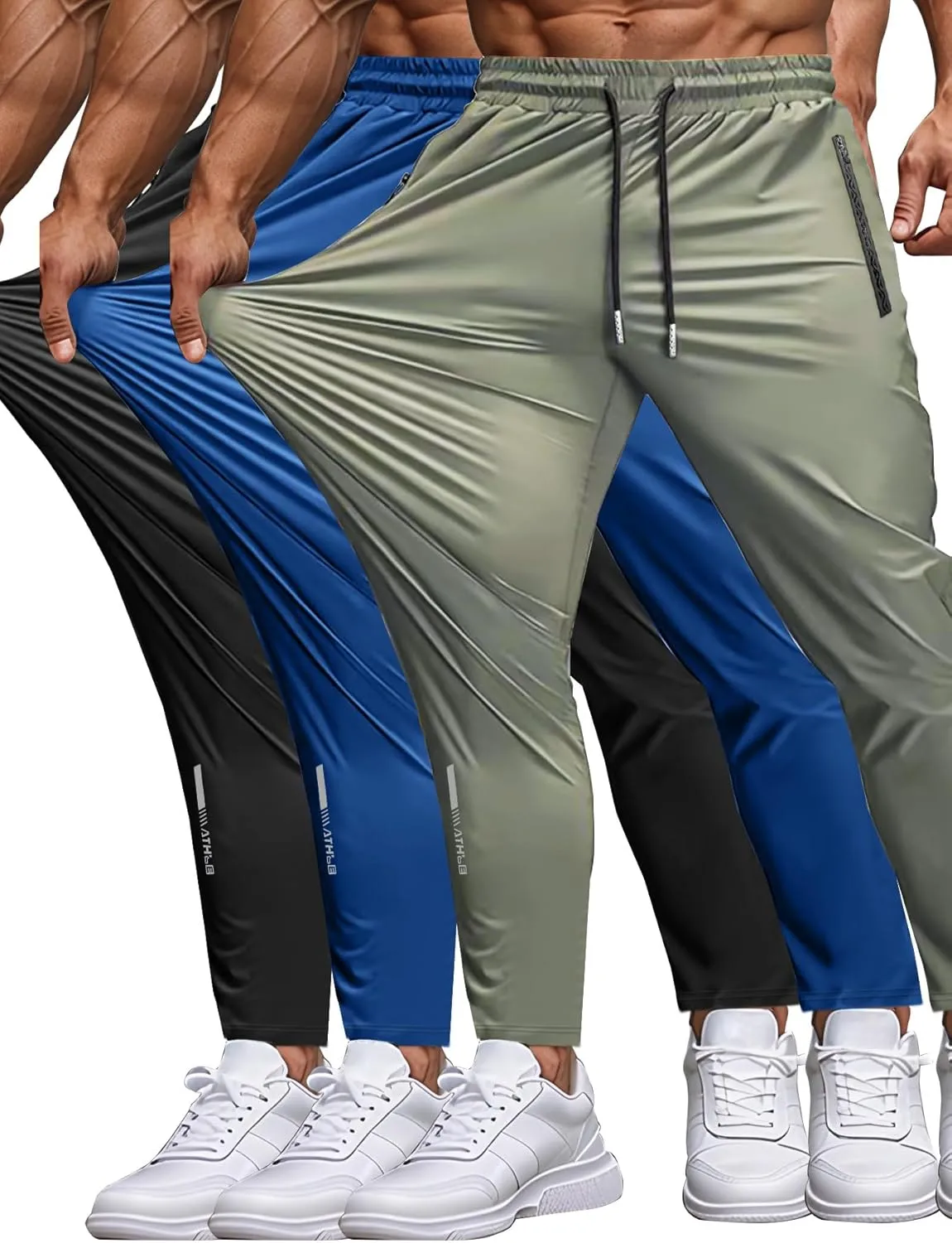 Men's Sweatpants Lightweight Active Pants Quick Dry for Running 、Jogging 、Yoga、Golf with Zipper Pockets