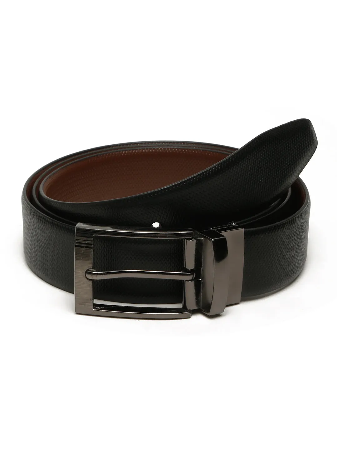 Men's Texture Formal Reversiable Black & Brown Leather Belt