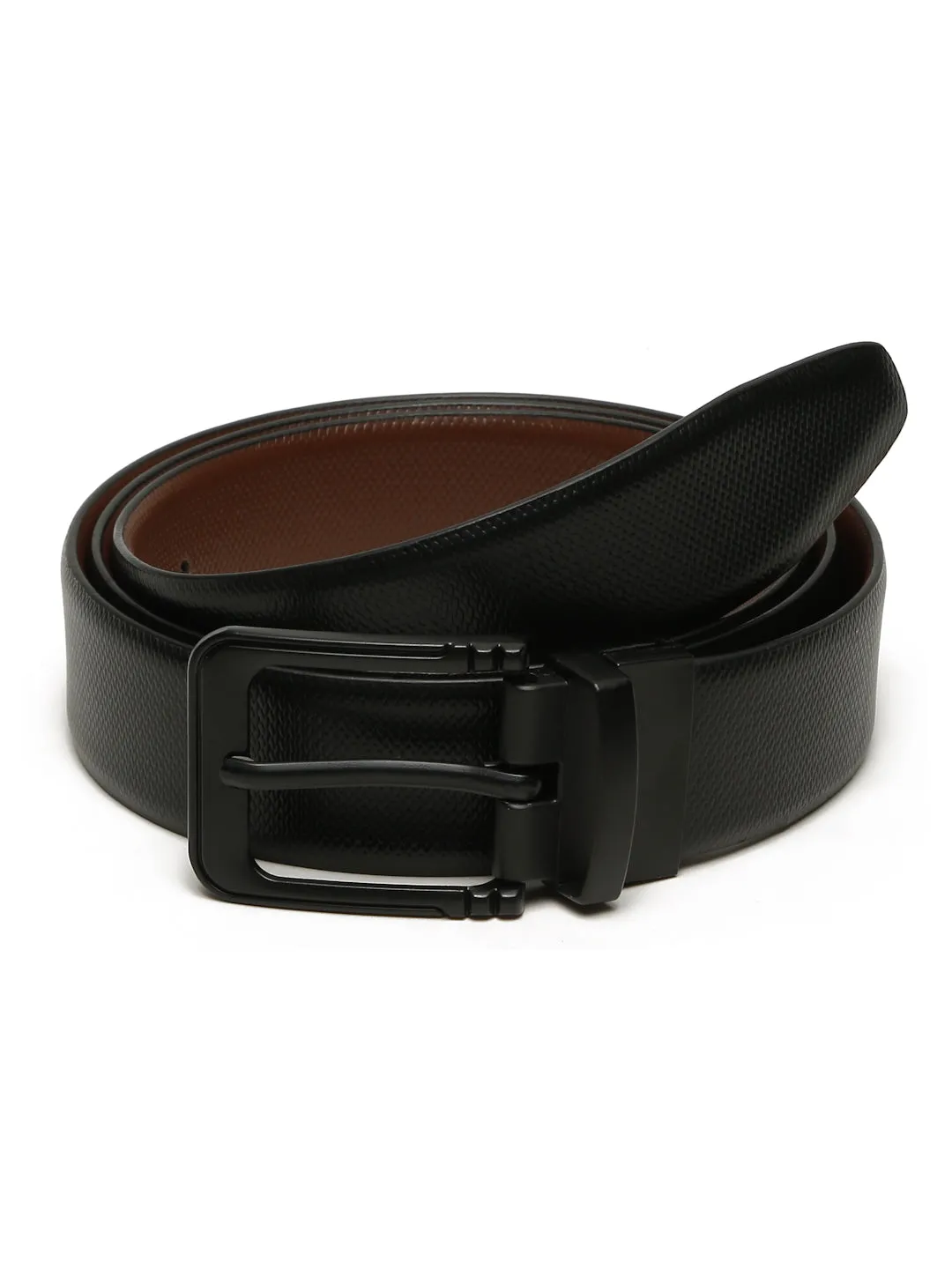 Men's Texture Formal Reversiable Black & Brown Leather Belt