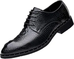 Men's Vintage Crocodile Print Strap Slip On Dress Shoes Classic Round Toe Lace Up Lug Sole Soft Bottom Business Work Oxfords Shoes