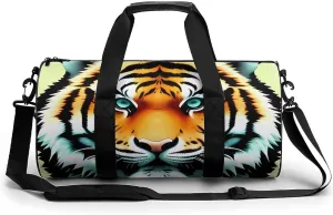 Mens Womens Gym Bag, Little Fat Tiger Head Print Duffle Bags,travel Gym Duffle Bag,garment Duffle Bag,gym Bag with Shoe Compartment, 17.7in/9in/9in