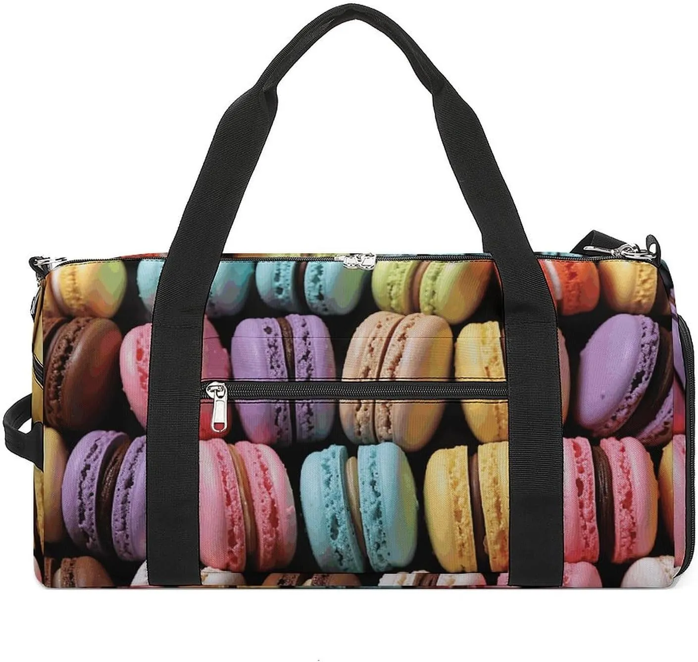 Mens Womens Gym Bag, Macaron Biscuit Flavored Pastries Print Duffle Bags,travel Gym Duffle Bag,garment Duffle Bag,gym Bag with Shoe Compartment