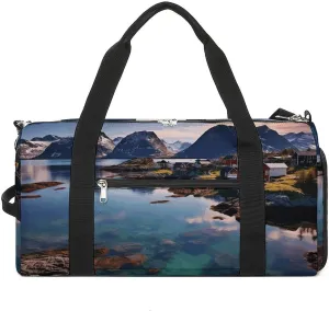 Mens Womens Gym Bag, Norway Islands Print Duffle Bags,travel Gym Duffle Bag,garment Duffle Bag,gym Bag with Shoe Compartment