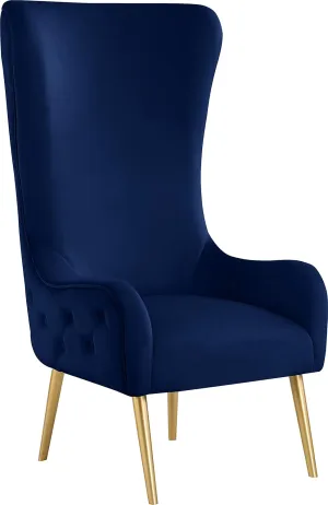 Meridian Furniture 536Navy Alexander Collection Modern | Contemporary Velvet Upholstered Accent Chair with Sturdy Gold Metal Legs and Deep Button Tufting on Back, 27" W x 33" D x 51" H
