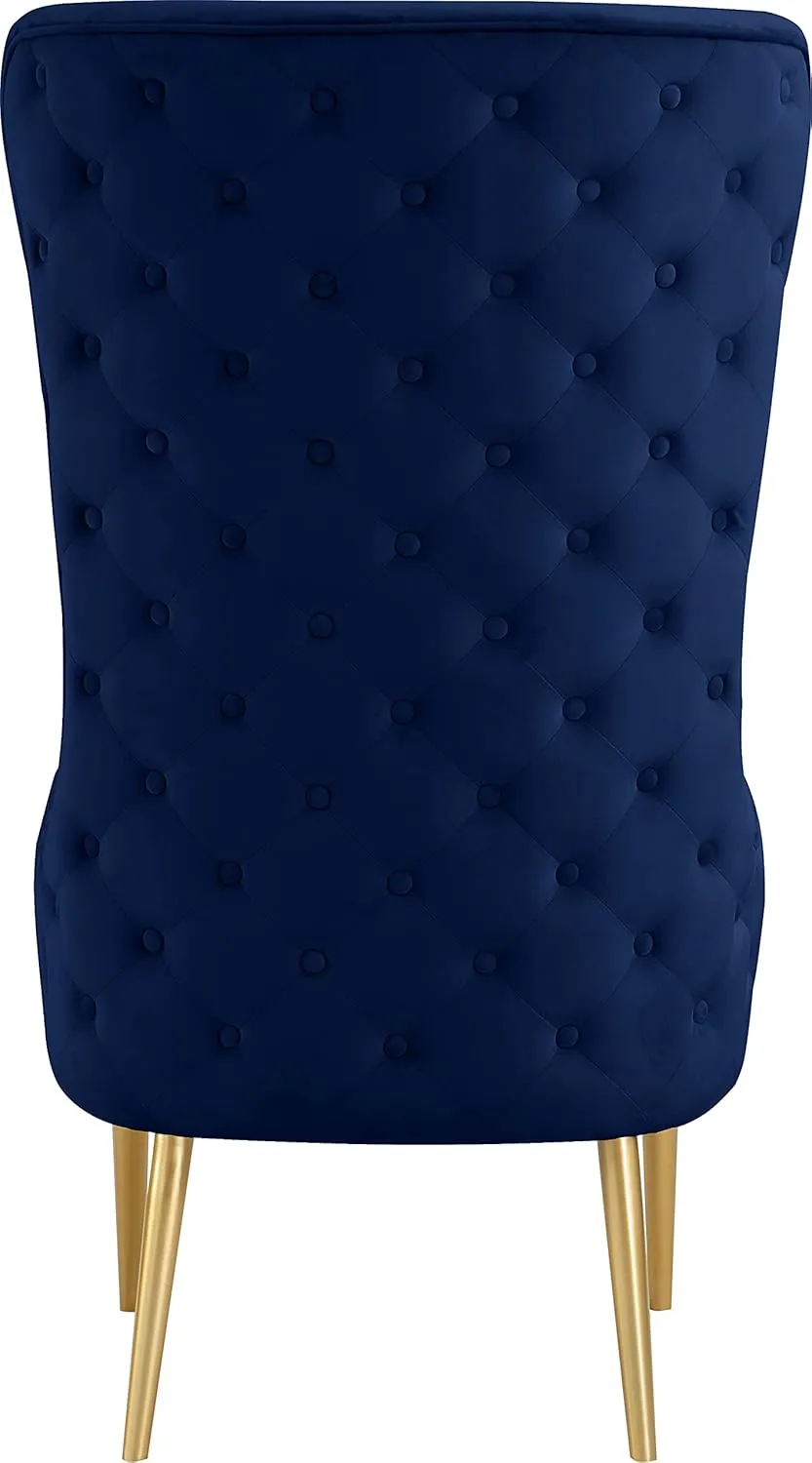 Meridian Furniture 536Navy Alexander Collection Modern | Contemporary Velvet Upholstered Accent Chair with Sturdy Gold Metal Legs and Deep Button Tufting on Back, 27" W x 33" D x 51" H