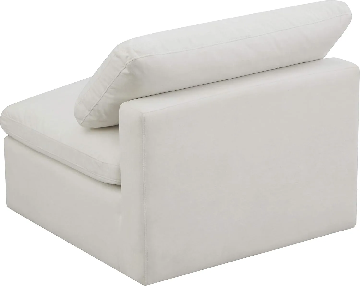 Meridian Furniture 602Cream-Armless Plush Collection Contemporary Down Filled Comfort Overstuffed Velvet Upholstered Modular Component Armless Cream