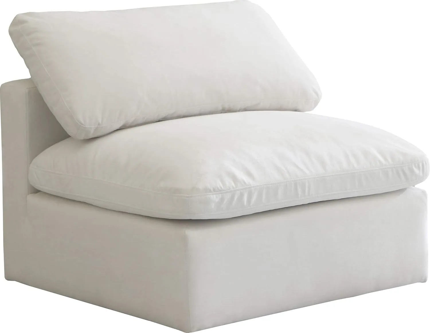 Meridian Furniture 602Cream-Armless Plush Collection Contemporary Down Filled Comfort Overstuffed Velvet Upholstered Modular Component Armless Cream