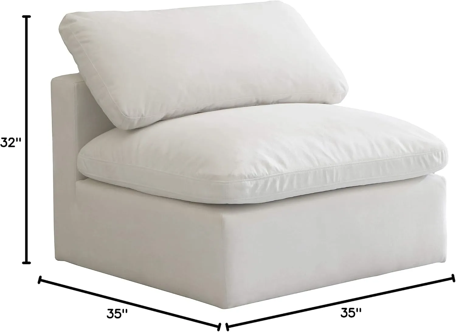 Meridian Furniture 602Cream-Armless Plush Collection Contemporary Down Filled Comfort Overstuffed Velvet Upholstered Modular Component Armless Cream