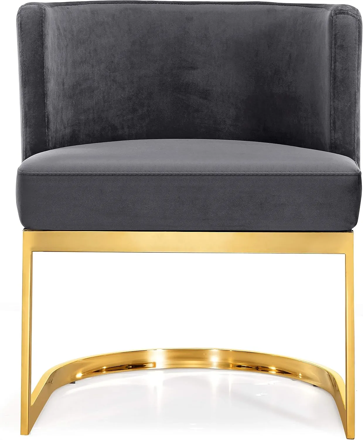 Meridian Furniture Gianna Collection Modern | Contemporary Velvet Upholstered Dining Chair with Polished Gold Metal Frame, 24" W x 22" D x 29.5" H, Grey
