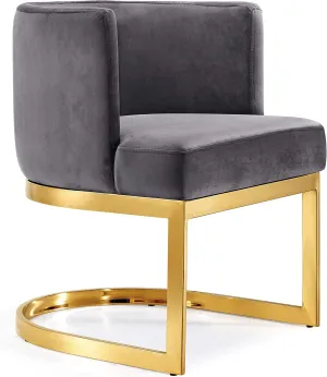 Meridian Furniture Gianna Collection Modern | Contemporary Velvet Upholstered Dining Chair with Polished Gold Metal Frame, 24" W x 22" D x 29.5" H, Grey