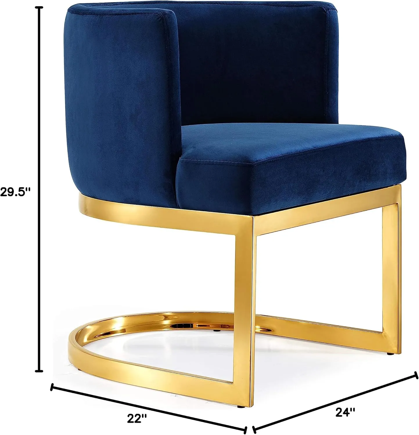 Meridian Furniture Gianna Collection Modern | Contemporary Velvet Upholstered Dining Chair with Polished Gold Metal Frame, 24" W x 22" D x 29.5" H, Navy