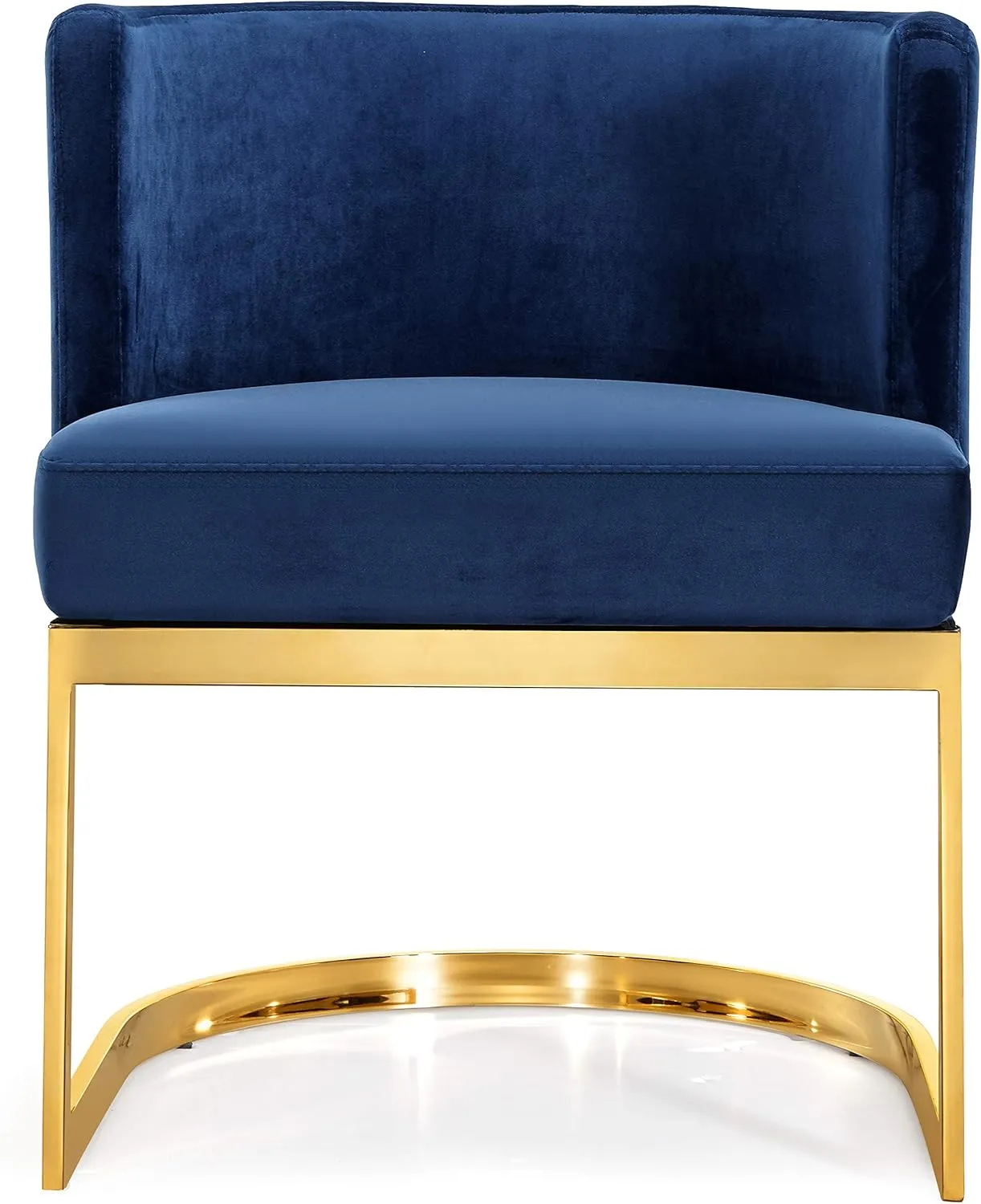 Meridian Furniture Gianna Collection Modern | Contemporary Velvet Upholstered Dining Chair with Polished Gold Metal Frame, 24" W x 22" D x 29.5" H, Navy
