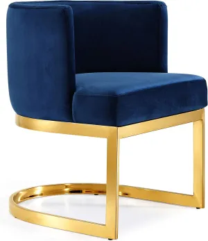 Meridian Furniture Gianna Collection Modern | Contemporary Velvet Upholstered Dining Chair with Polished Gold Metal Frame, 24" W x 22" D x 29.5" H, Navy