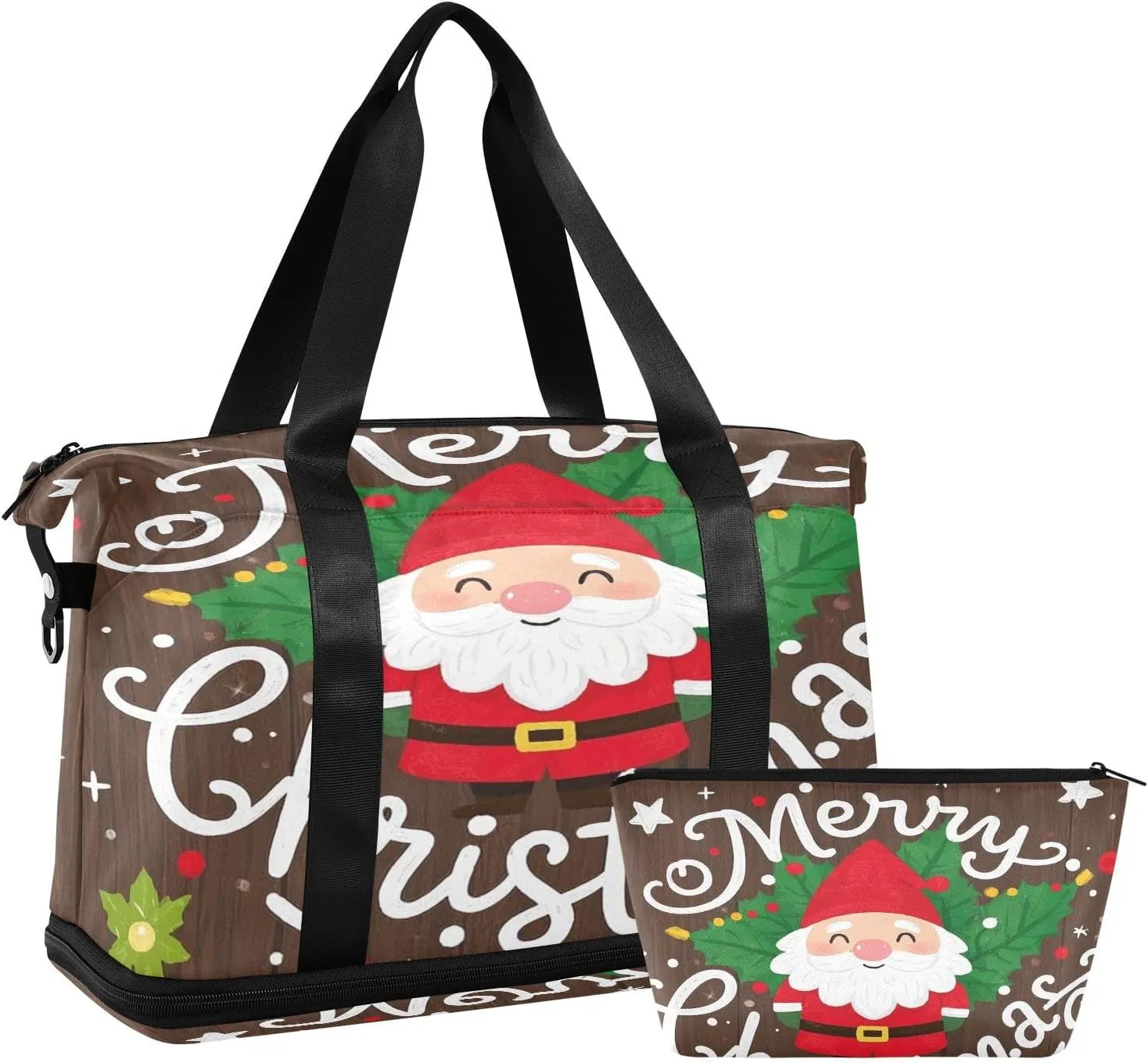Merry Christmas Cartoon Dwarfs Luggage Travel Bag Travel Weekender Gear Bag with Toiletry Bag for Workout Foldable