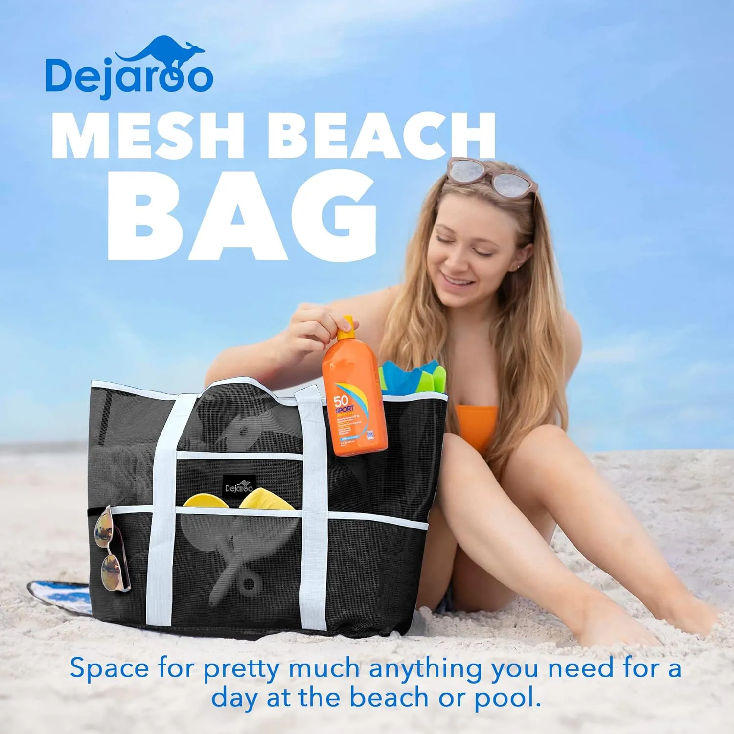 Mesh Sand Free Bag - Strong Lightweight Bag For Beach & Vacation Essentials. Tons of Storage!