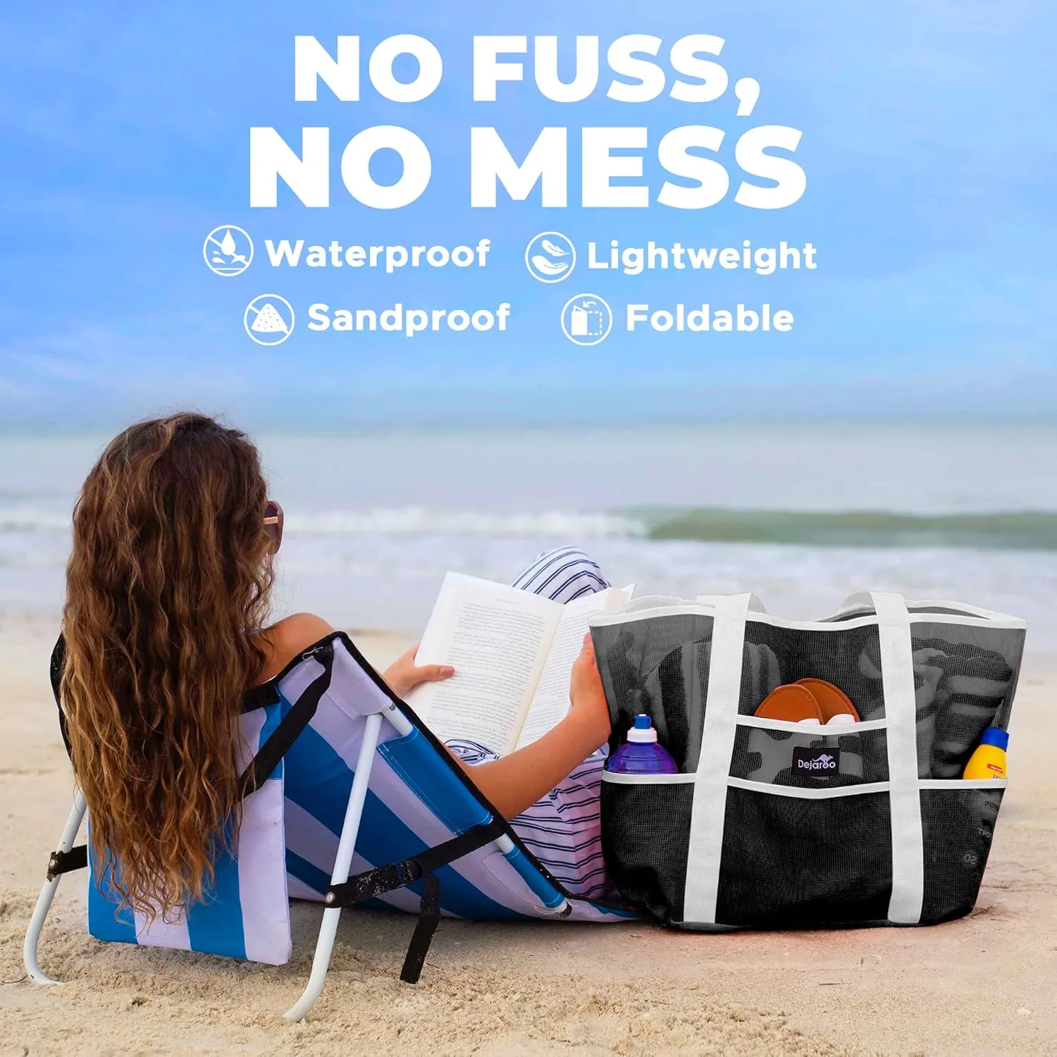 Mesh Sand Free Bag - Strong Lightweight Bag For Beach & Vacation Essentials. Tons of Storage!