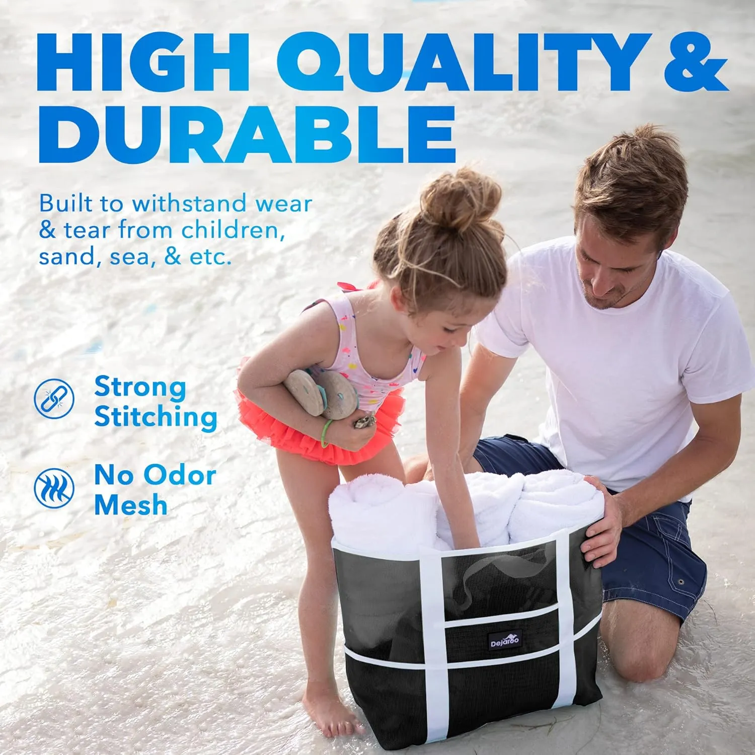 Mesh Sand Free Bag - Strong Lightweight Bag For Beach & Vacation Essentials. Tons of Storage!