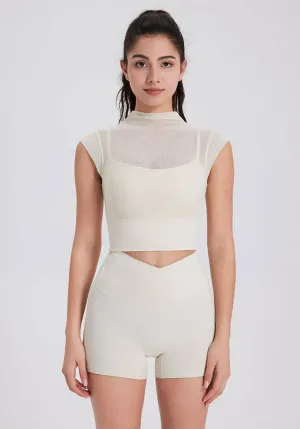 Mesh Yoga Crop T-Shirts with Built-in Chest Pad