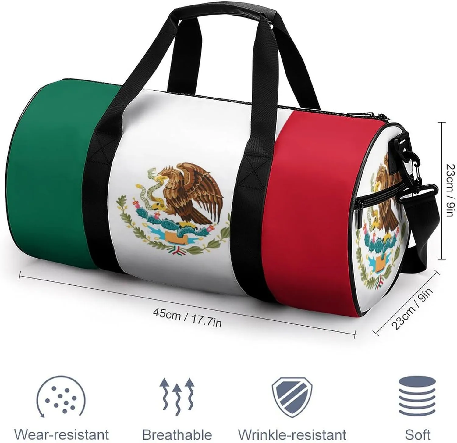 Mexican Flag Sports Duffel Bag for Women Men with Wet Pocket Gym Bag