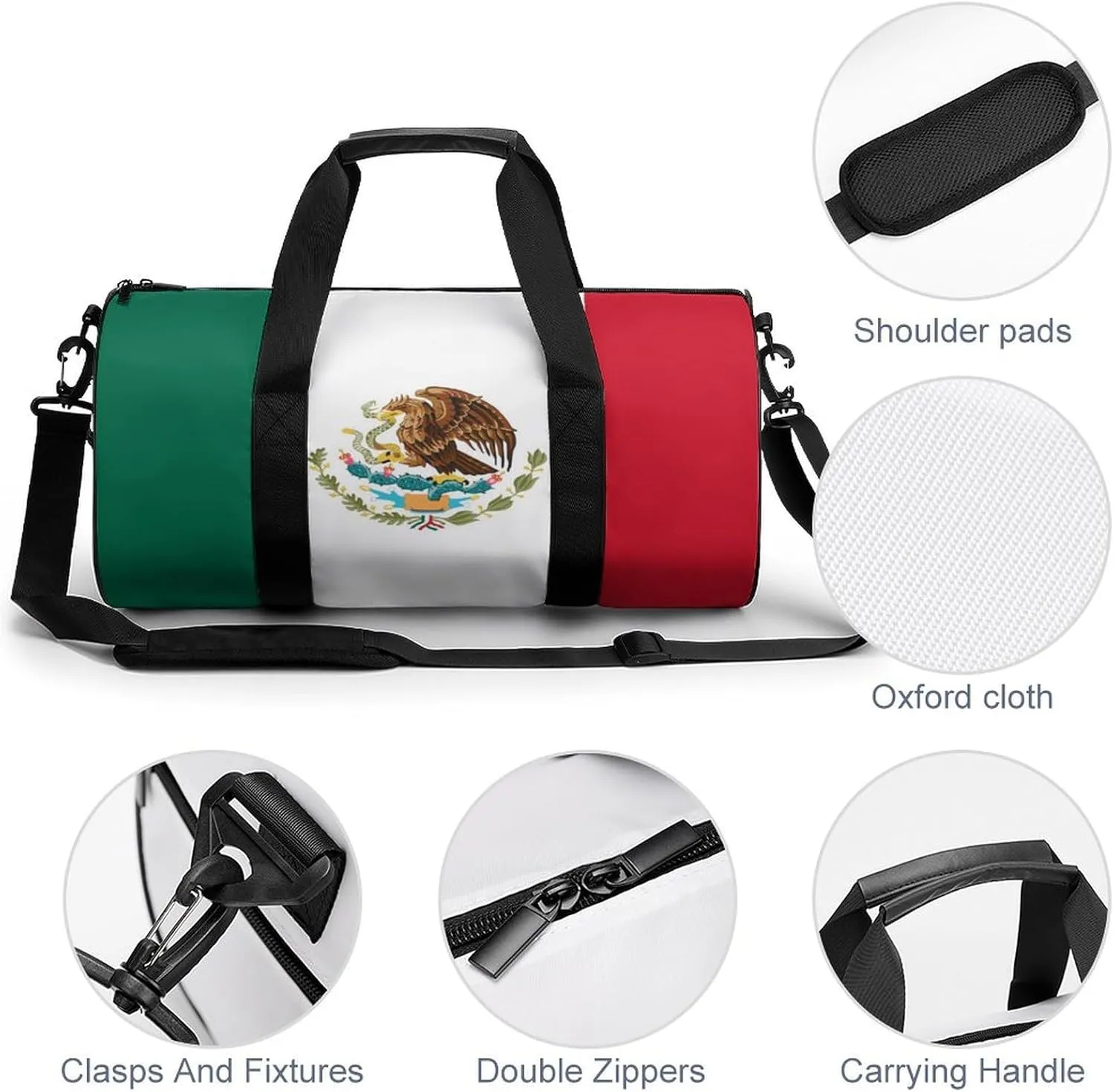 Mexican Flag Sports Duffel Bag for Women Men with Wet Pocket Gym Bag
