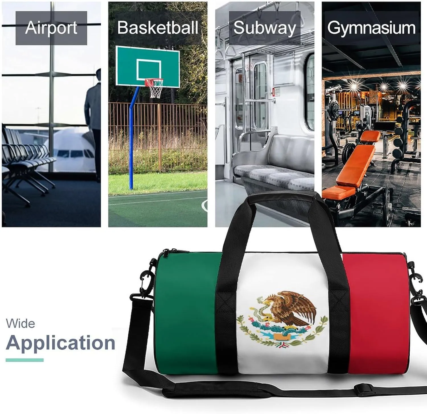 Mexican Flag Sports Duffel Bag for Women Men with Wet Pocket Gym Bag