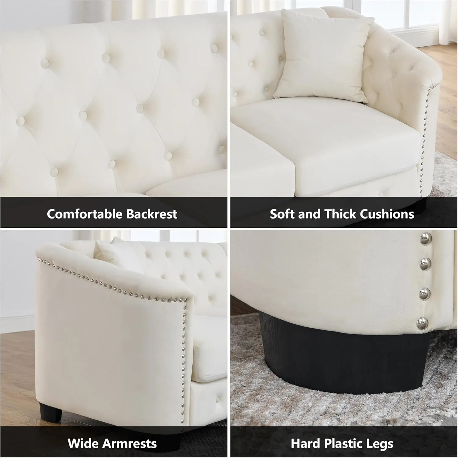 mikibama Luxury 2 Piece Chesterfield Velvet Sofa Set for Living Room, Modern Decor Furniture Sectional Sofa, 3 Seater & Loveseat Upholstered Tufted Couch for Apartment, Office, Hall(Beige)