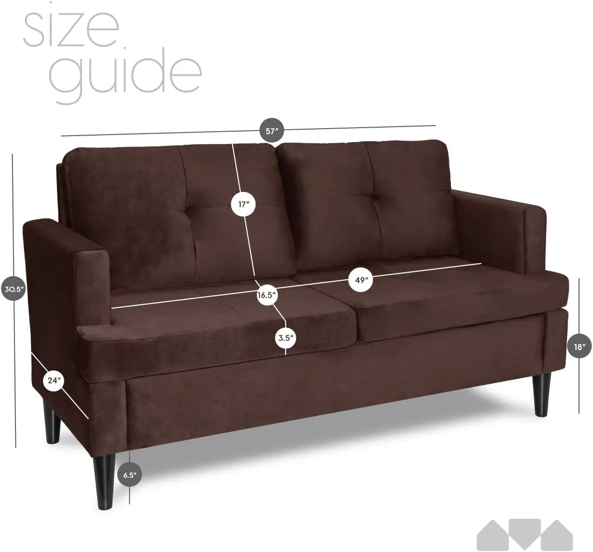 Millard Velvet Love Seat, Small Couch for Small Spaces (57"x 24" x 30.5")