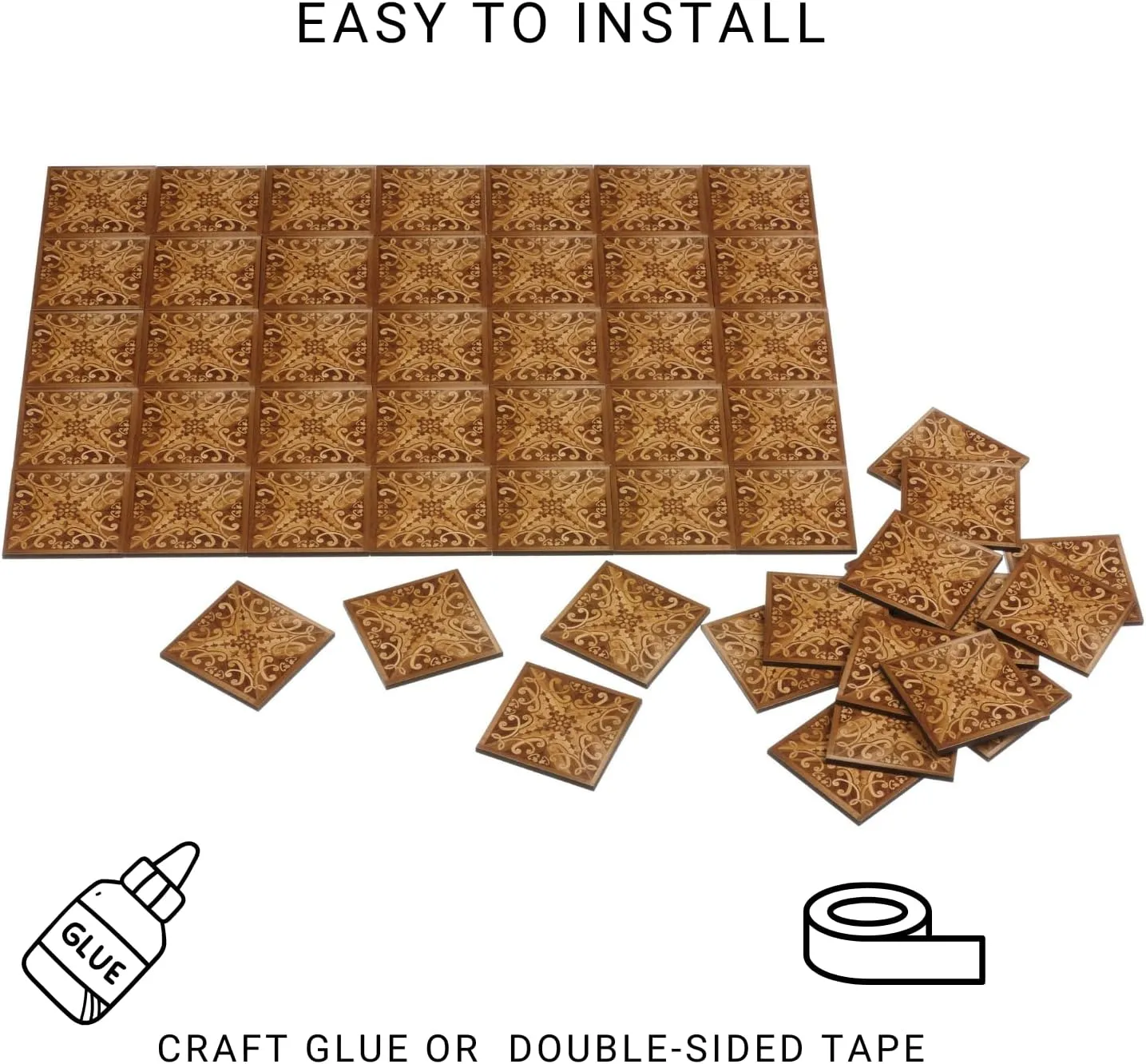 Miniature Dollhouse Floor Tiles – 45 PCS – Imitation Wood Parquet Design – 1:12 & 1:6 Scale – Parquet-Style Tiles for DIY Dollhouse Flooring - REDUCIO! (Royal Amber)