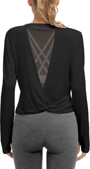 Mippo Long Sleeve Workout Tops Slightly Cropped Shirts for Women to Wear with Leggings
