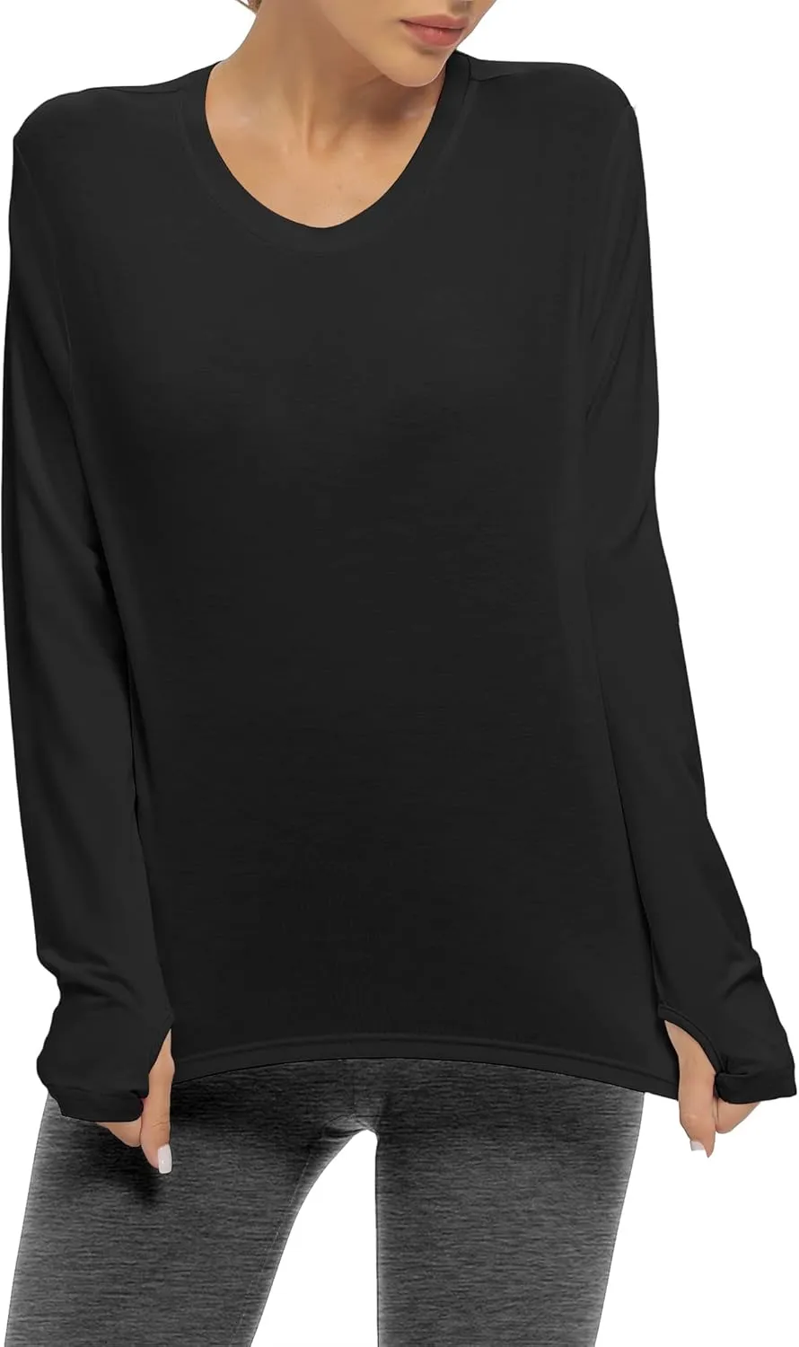 Mippo Long Sleeve Workout Tops Slightly Cropped Shirts for Women to Wear with Leggings