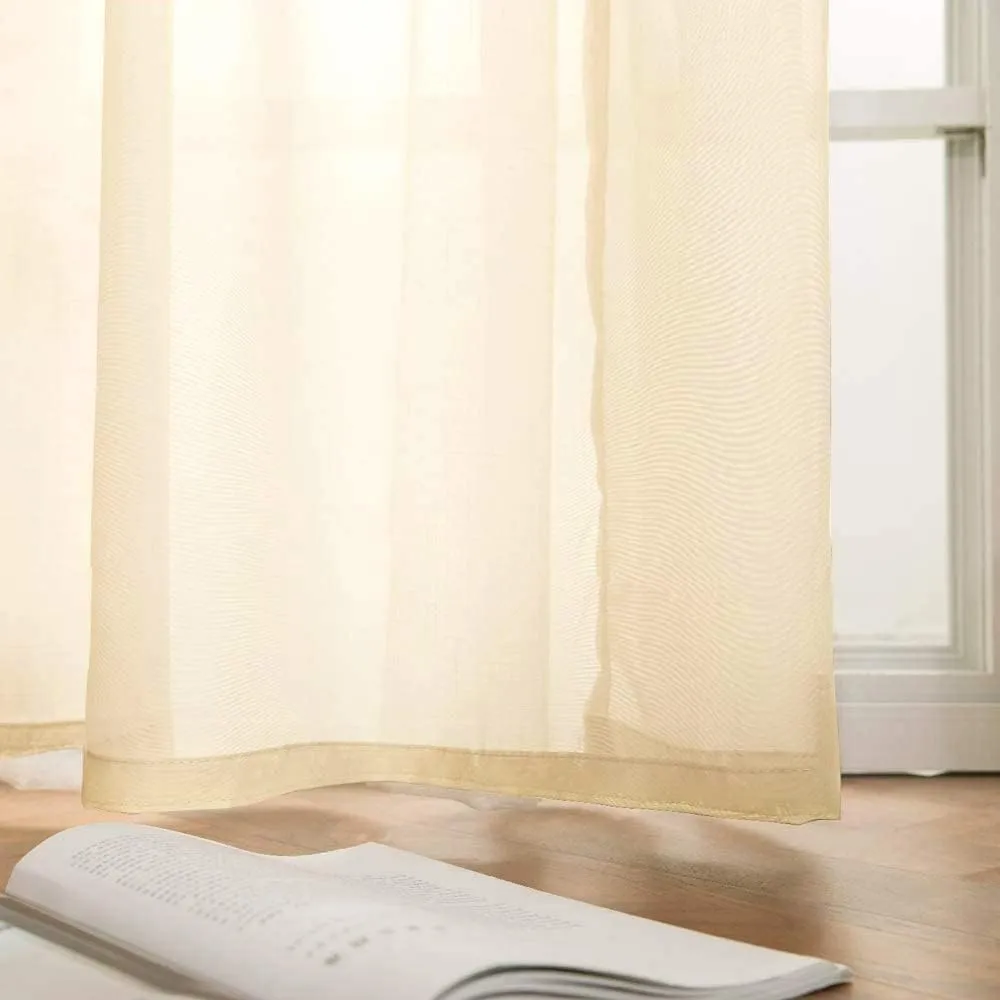MIULEE 2 Panels Solid Color Sheer Curtains 63 Inch Length Elegant Grommet Window Voile Panels/Drapes/Treatment for Bedroom Living Room W54 x L63 Inch, Cream Beige