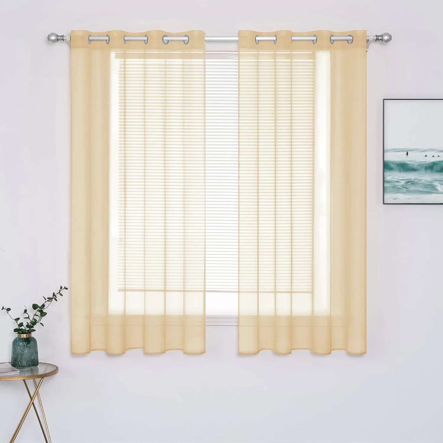 MIULEE 2 Panels Solid Color Sheer Curtains 63 Inch Length Elegant Grommet Window Voile Panels/Drapes/Treatment for Bedroom Living Room W54 x L63 Inch, Cream Beige