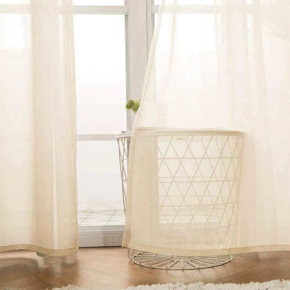 MIULEE 2 Panels Solid Color Sheer Curtains 63 Inch Length Elegant Grommet Window Voile Panels/Drapes/Treatment for Bedroom Living Room W54 x L63 Inch, Cream Beige