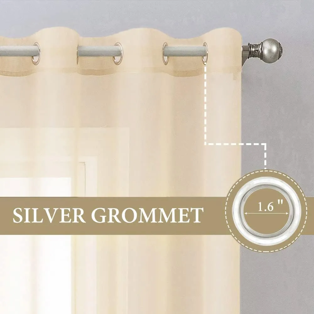 MIULEE 2 Panels Solid Color Sheer Curtains 63 Inch Length Elegant Grommet Window Voile Panels/Drapes/Treatment for Bedroom Living Room W54 x L63 Inch, Cream Beige