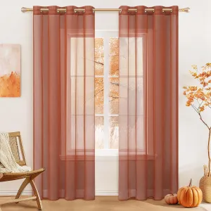 MIULEE 2 Panels Solid Color Sheer Curtains 63 Inch Length Set Fall Terracotta Elegant Grommet Light Filtering Window Voile Panels/Drapes/Treatment for Bedroom Living Room W54 x L63 Inch, Burnt Orange
