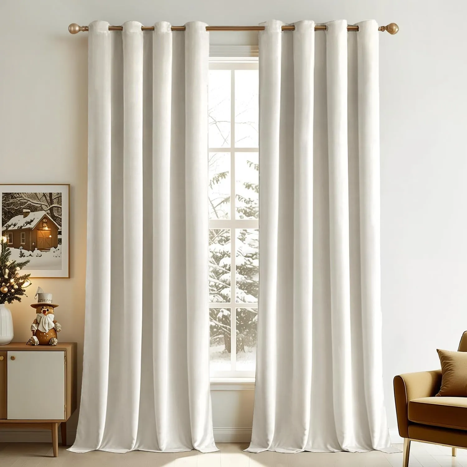 MIULEE 90 Inches Velvet Curtains Off White Elegant Grommet Curtains Thermal Insulated Soundproof Room Darkening Curtains/Drapes for Classical Living Room Bedroom Decor 52 x 90 Inch Set of 2