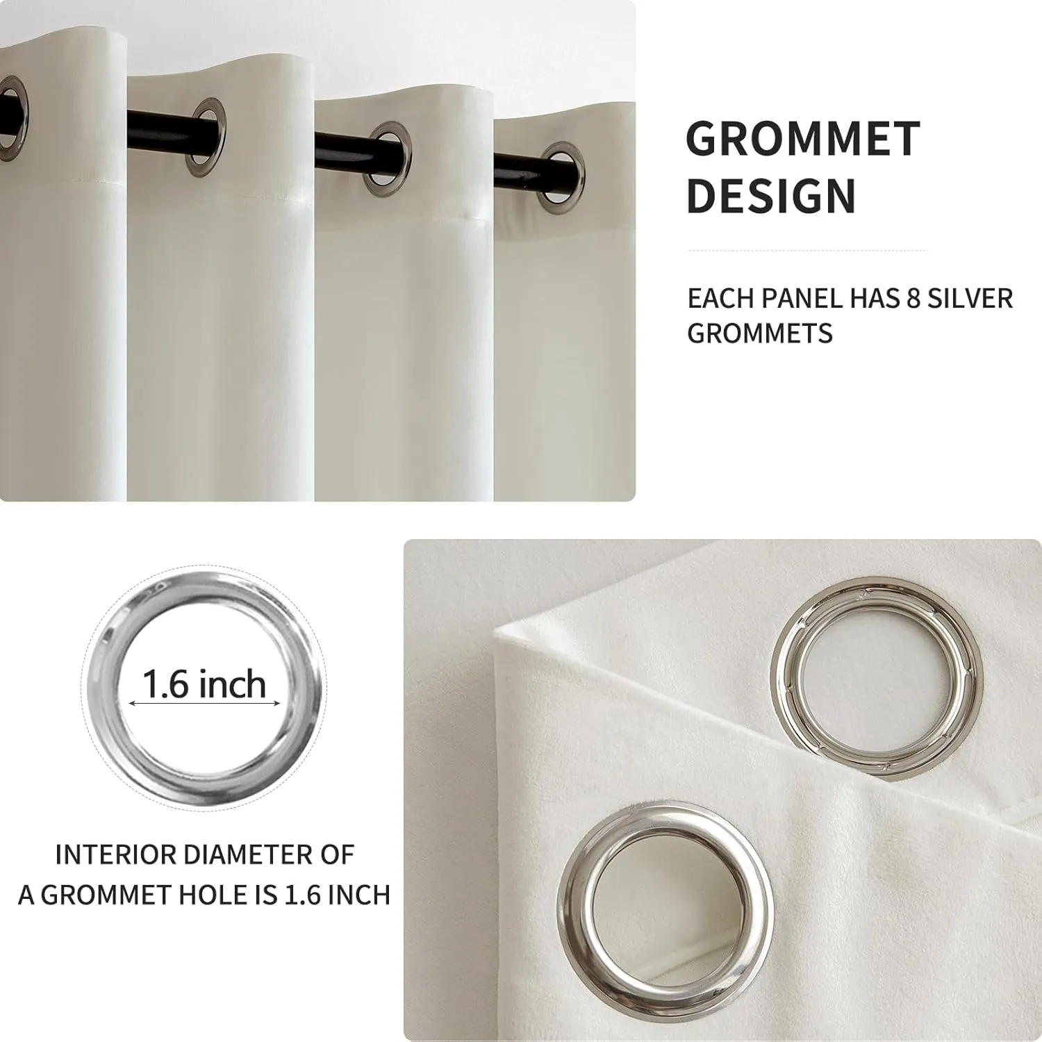 MIULEE 90 Inches Velvet Curtains Off White Elegant Grommet Curtains Thermal Insulated Soundproof Room Darkening Curtains/Drapes for Classical Living Room Bedroom Decor 52 x 90 Inch Set of 2