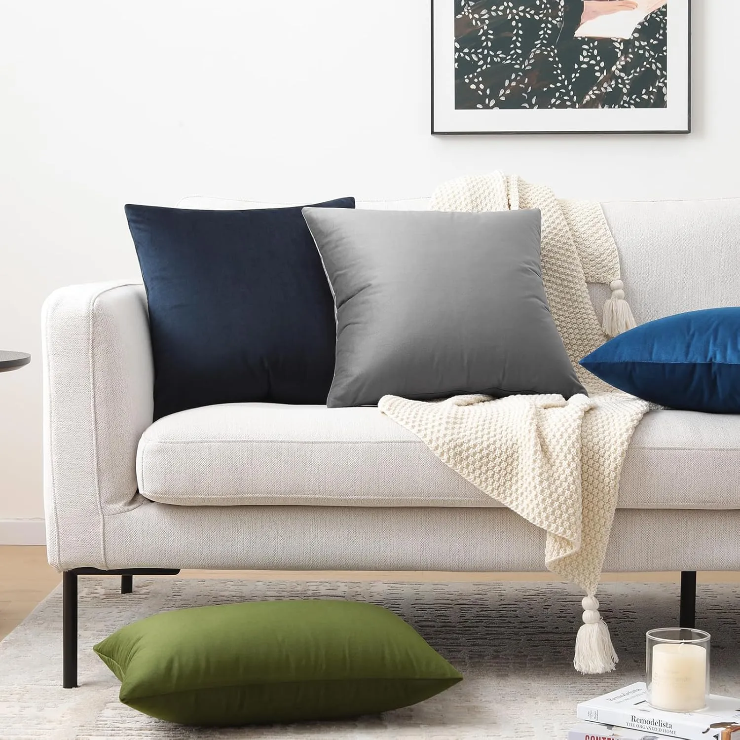 Mixhug Decorative Throw Pillow Covers, Velvet Cushion Covers, Solid Throw Pillow Cases for Couch and Bed Pillows, Blue, 20 x 20 Inches, Set of 2