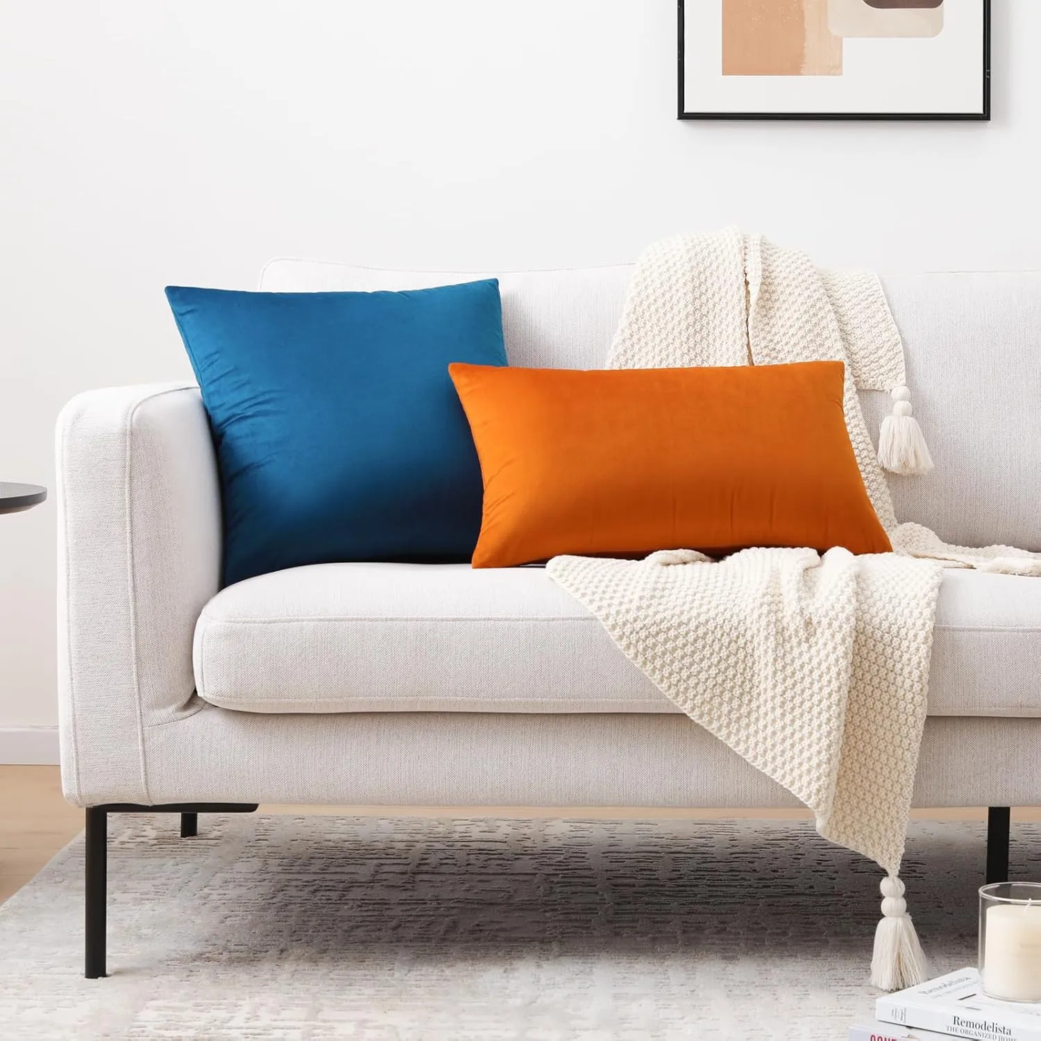 Mixhug Decorative Throw Pillow Covers, Velvet Cushion Covers, Solid Throw Pillow Cases for Couch and Bed Pillows, Blue, 20 x 20 Inches, Set of 2