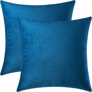 Mixhug Decorative Throw Pillow Covers, Velvet Cushion Covers, Solid Throw Pillow Cases for Couch and Bed Pillows, Blue, 20 x 20 Inches, Set of 2