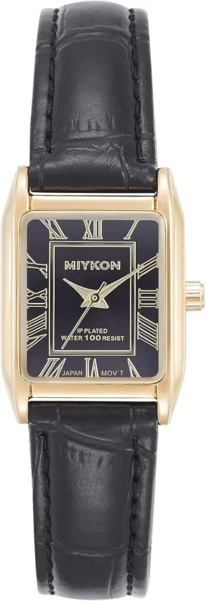 Miykon Vintage Watches for Women | Small Dainty Tank, Square Womens Watch with Genuine Leather Strap and Second Hand | Ion Polished, Luminous Hands, Scratch Resist, Japan Quartz, 100ft Water Resistant