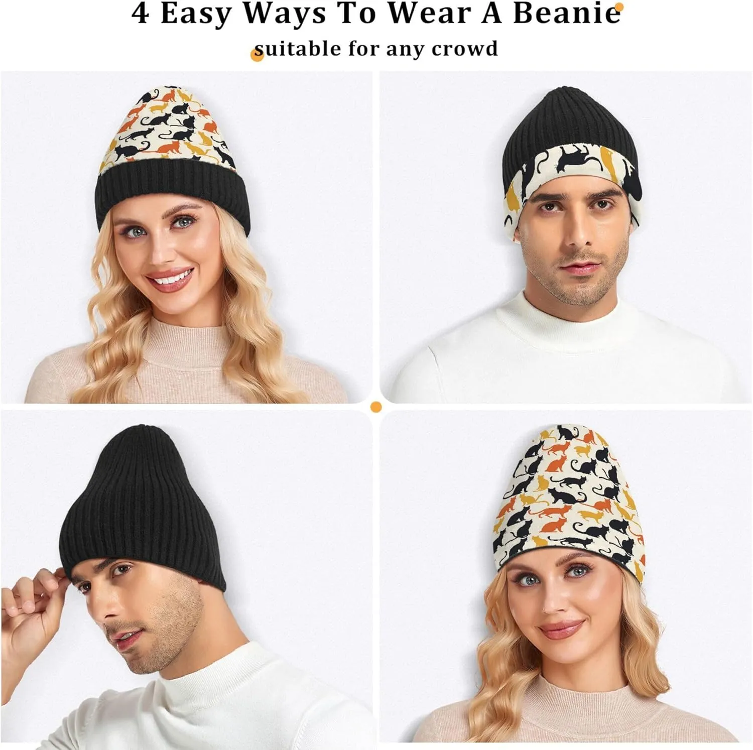 MNSRUU Black Beanie Hat Line Beanie Hat for Men Women Beanie Cap Roll-up Edge Skullcap