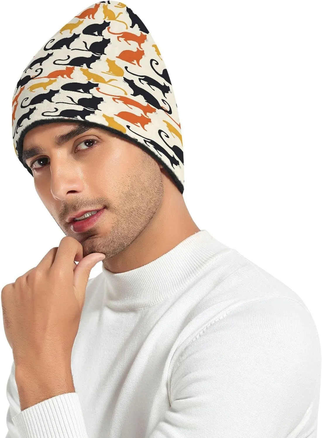 MNSRUU Black Beanie Hat Line Beanie Hat for Men Women Beanie Cap Roll-up Edge Skullcap