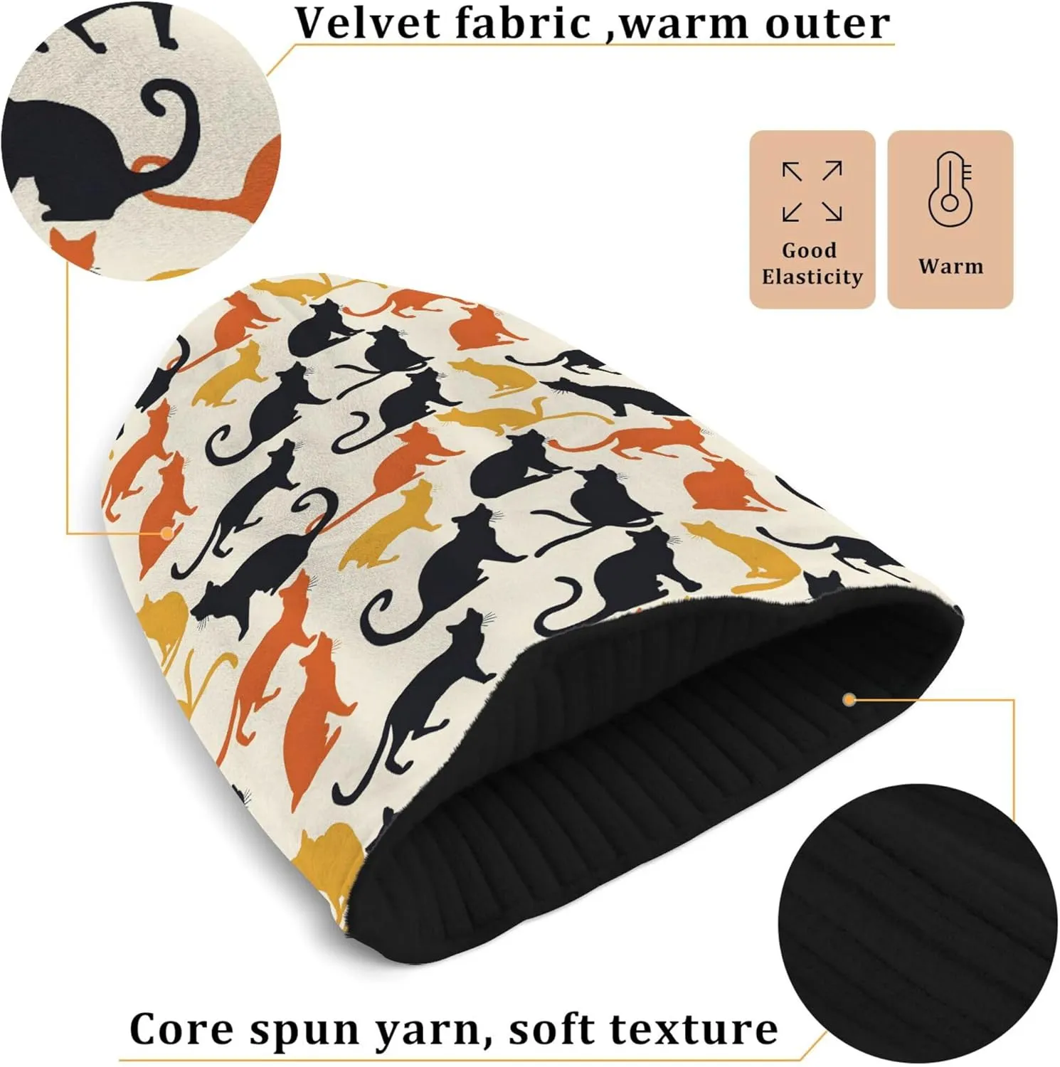 MNSRUU Black Beanie Hat Line Beanie Hat for Men Women Beanie Cap Roll-up Edge Skullcap