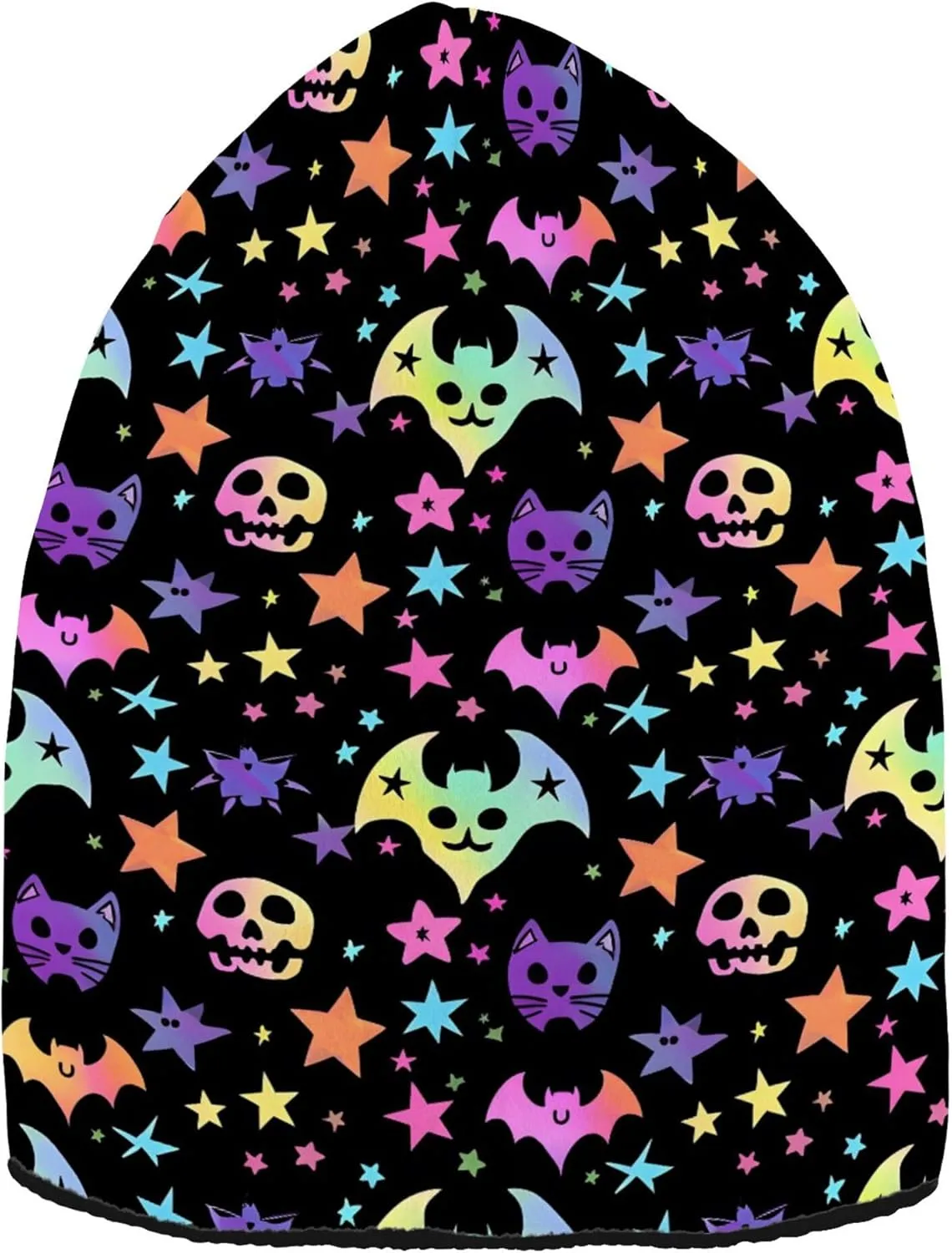 MNSRUU Black Beanie Hat Neon Purple and Bats Stars and Moons Beanie Hat for Men Women Beanie Cap Roll-up Edge Skullcap