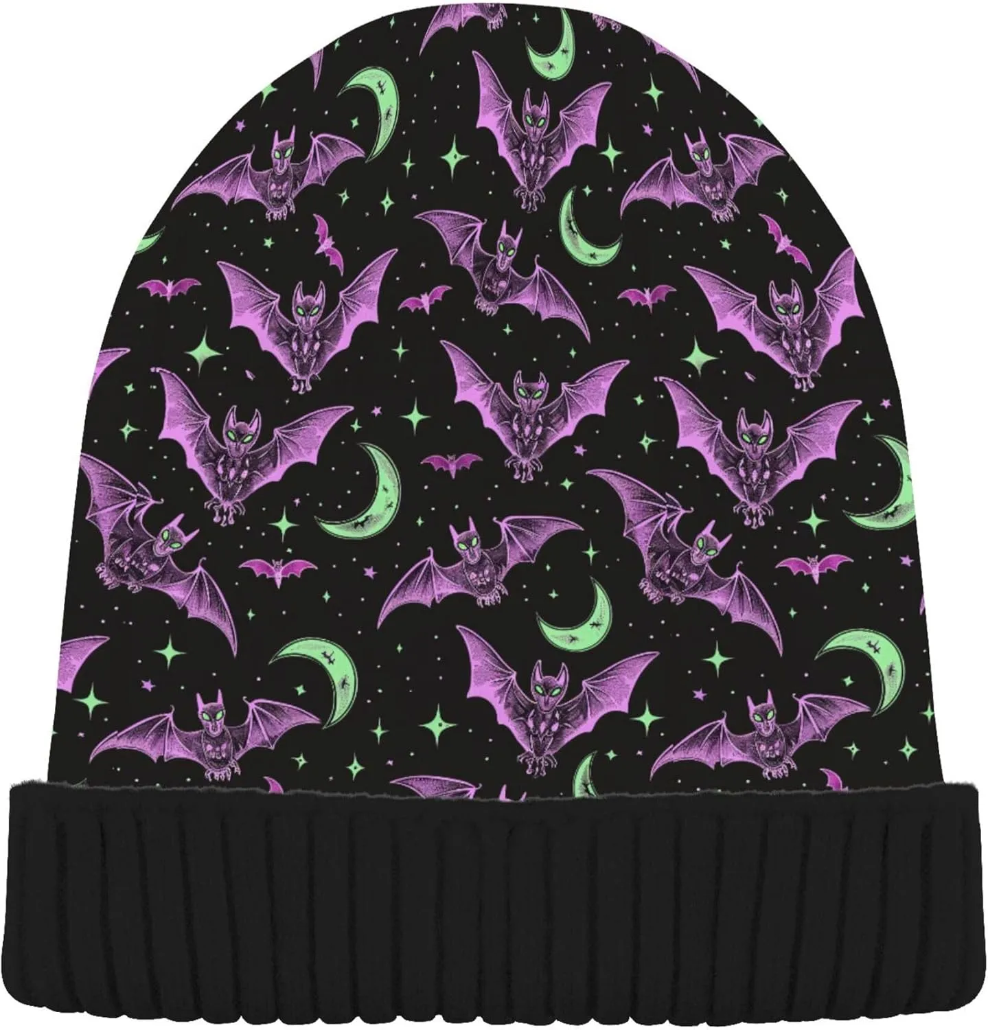 MNSRUU Black Beanie Hat Unicorn Moon Beanie Hat for Men Women Beanie Cap Roll-up Edge Skullcap